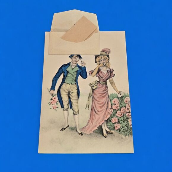 Victorian Austrian Novelty Pocket Env. Post Card Romance Love Pink Rose Garden - Picture 4 of 7